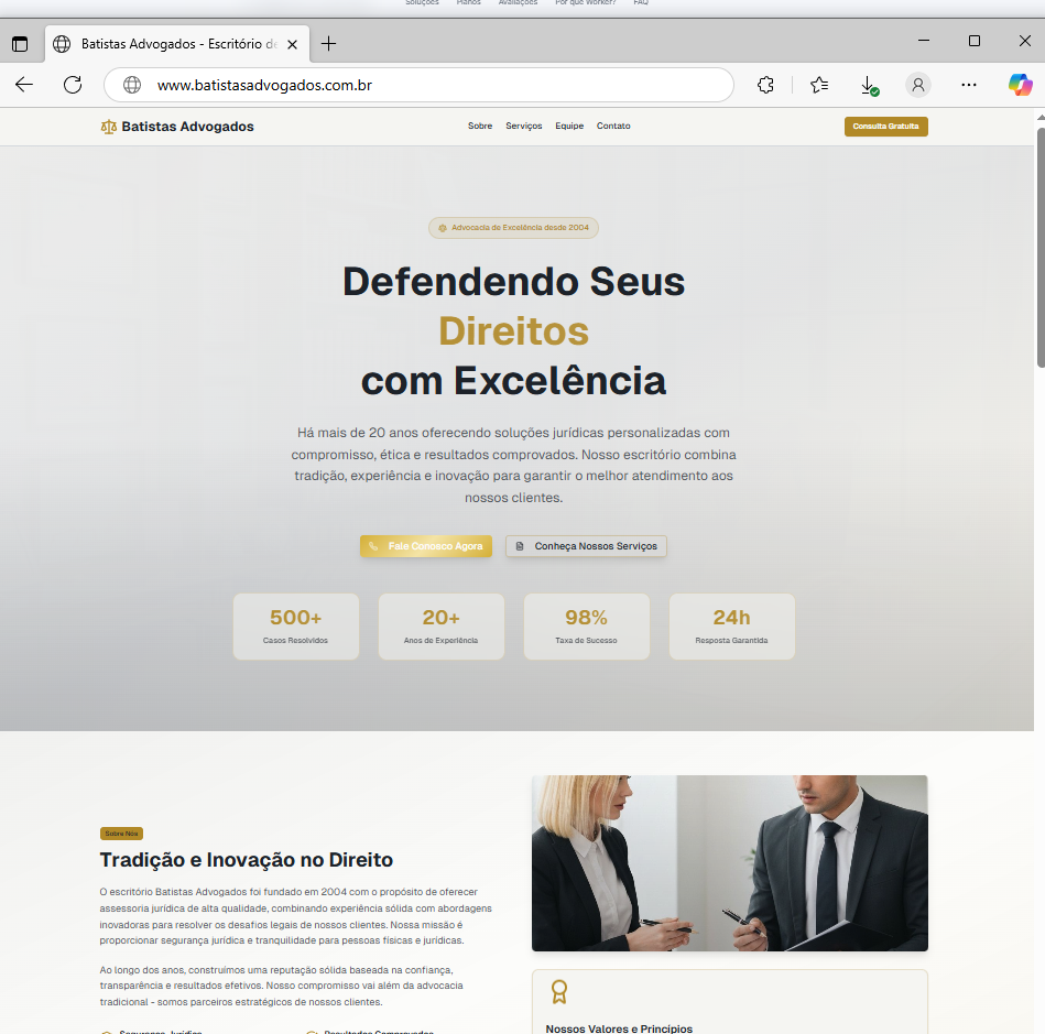 Site profissional moderno com design responsivo, cores harmoniosas e layout otimizado para conversão